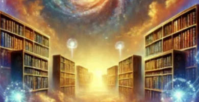 Representación simbólica de los Registros Akáshicos como la memoria universal del alma