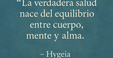 a blue background with white textFrase inspiradora de Hygeia sobre el equilibrio entre cuerpo, mente y alma