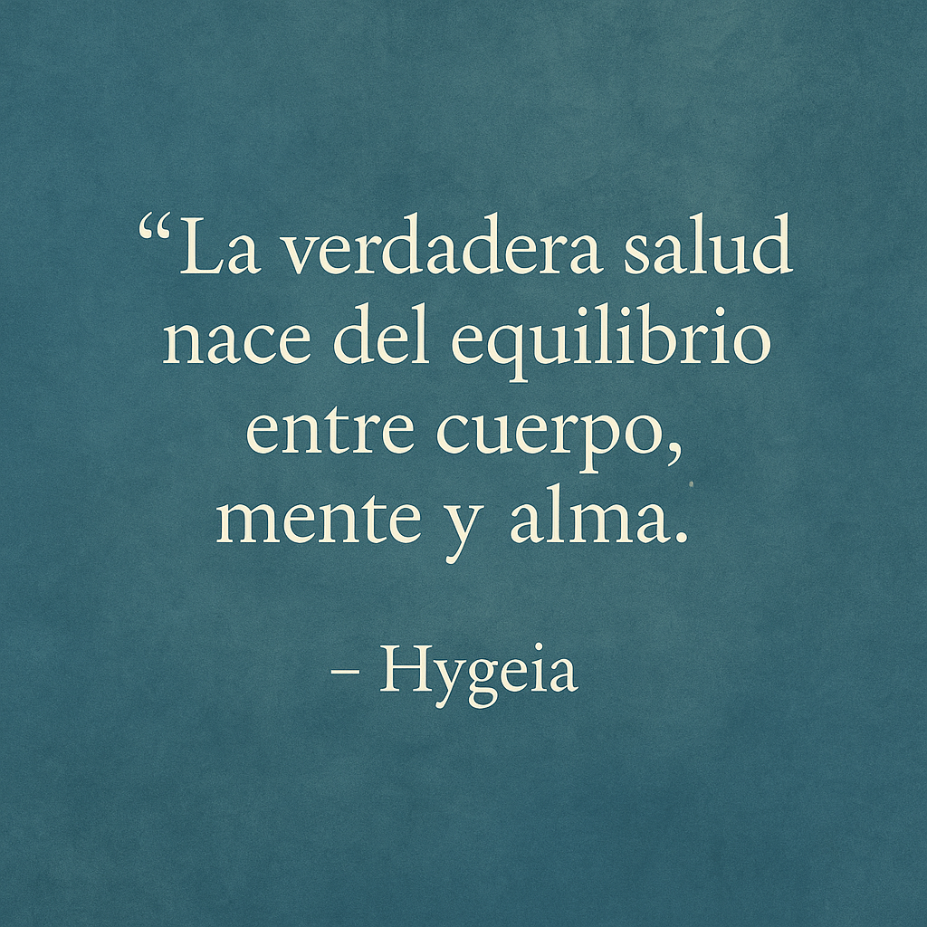 Frase inspiradora de Hygeia sobre el equilibrio entre cuerpo, mente y alma