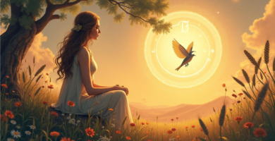 Ilustración astrológica de Virgo y la Casa 6 enfocada en la digestión y el bienestar holístico.